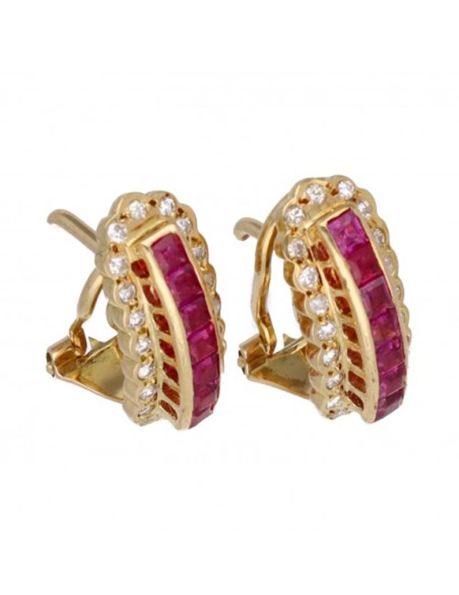 Pendientes Goya Compro Oro | Pendientes De Oro Amarillo 18 Kl Con Diseno Brillantes Y Rubies