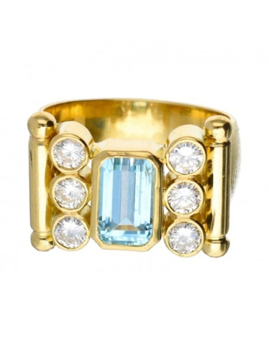 Anillos Goya Compro Oro | 18 Quilates Oro, Oro Amarillo - Anillo - 1.62 Ct Aguamarina - Diamantes