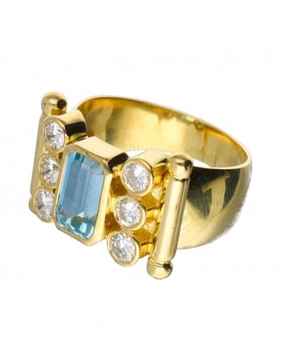 Anillos Goya Compro Oro | 18 Quilates Oro, Oro Amarillo - Anillo - 1.62 Ct Aguamarina - Diamantes