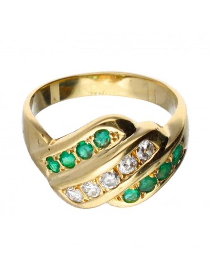 Anillos Goya Compro Oro | 18 Quilates Oro, Oro Amarillo - Anillo - 0.05 Ct Esmeraldas - Diamantes