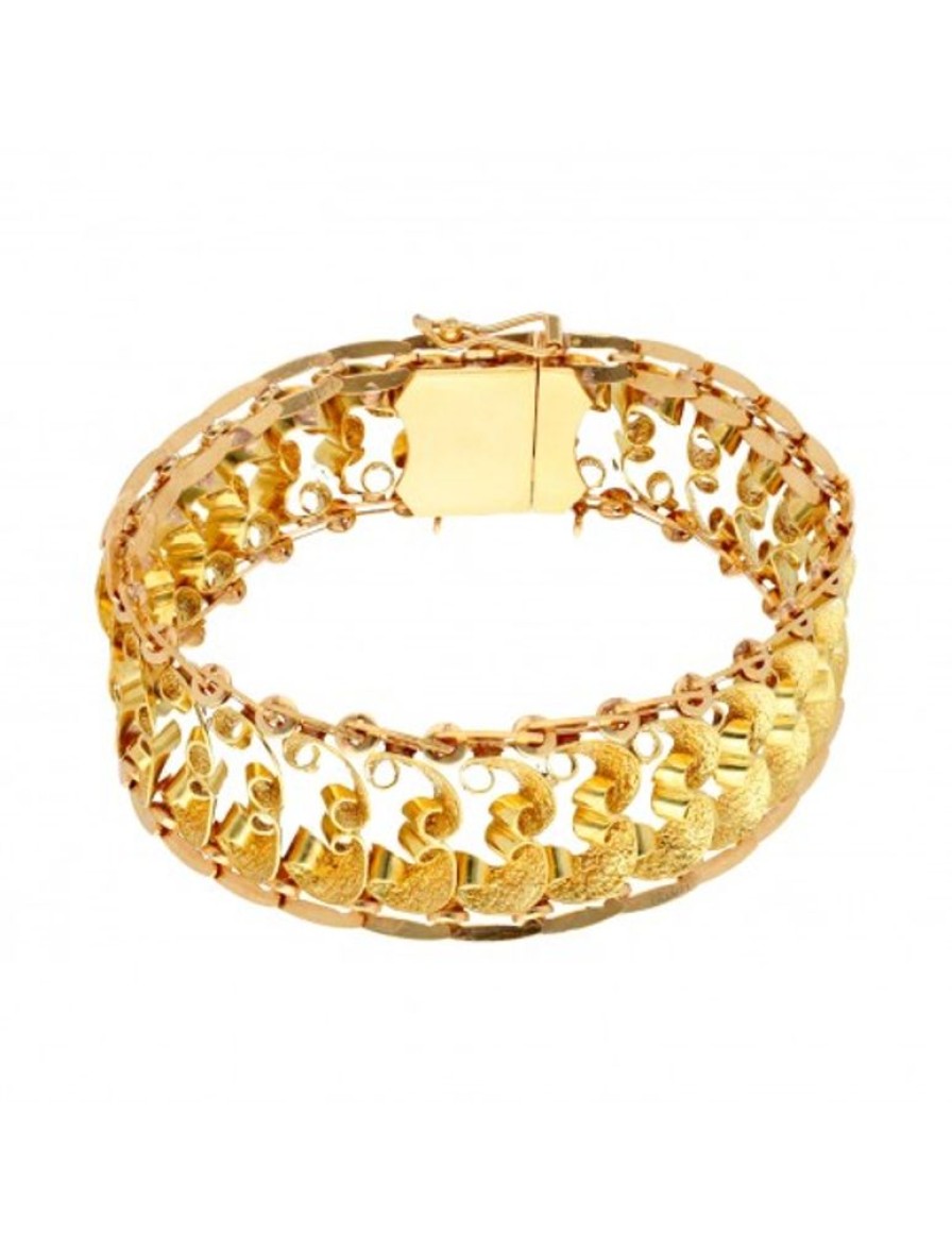 Pulseras Goya Compro Oro | Brazalete Ancho Con Diseno Oro Amarillo 18Kl