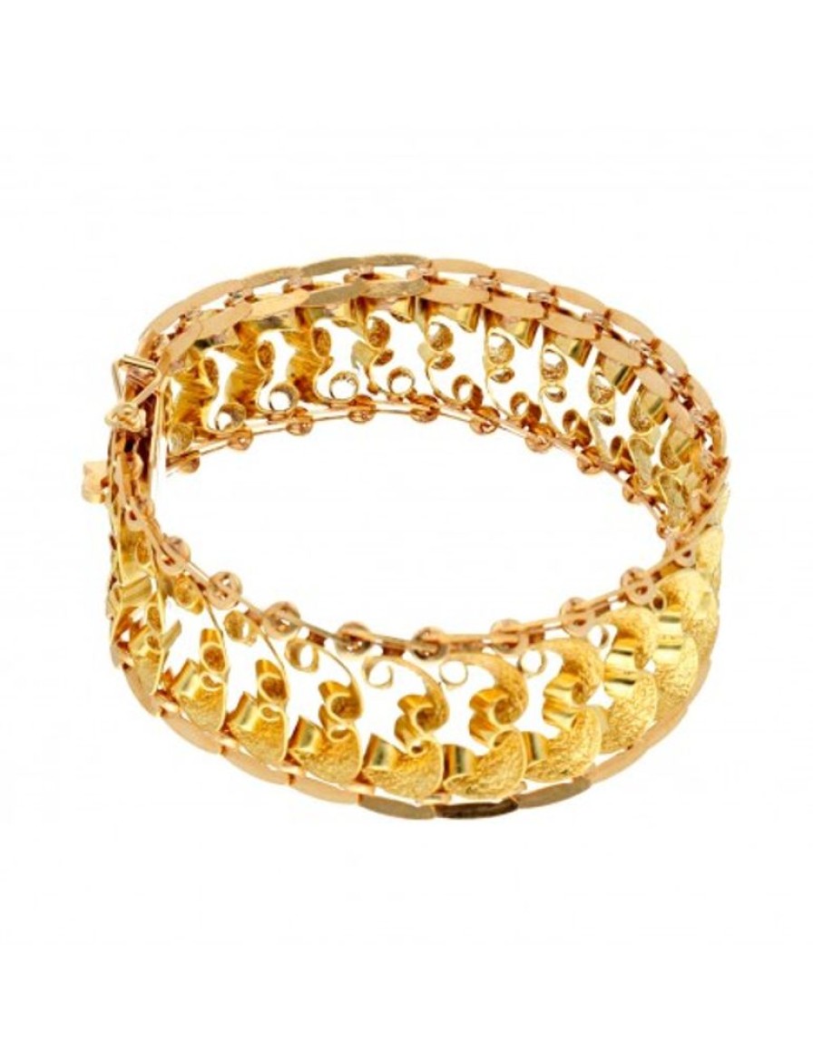 Pulseras Goya Compro Oro | Brazalete Ancho Con Diseno Oro Amarillo 18Kl