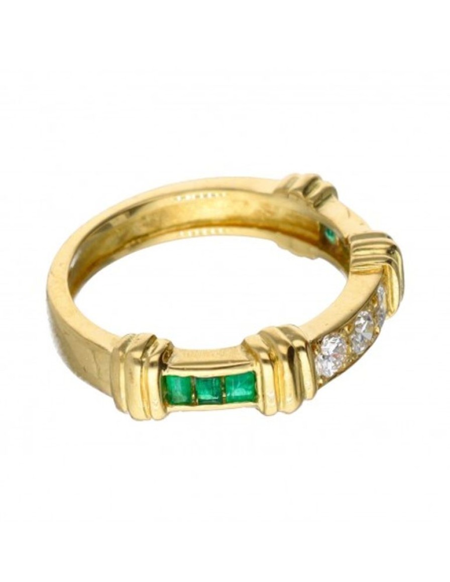 Anillos Goya Compro Oro | 18 Quilates Oro, Oro Amarillo - Anillo - 0.05 Ct Diamantes - Esmeraldas