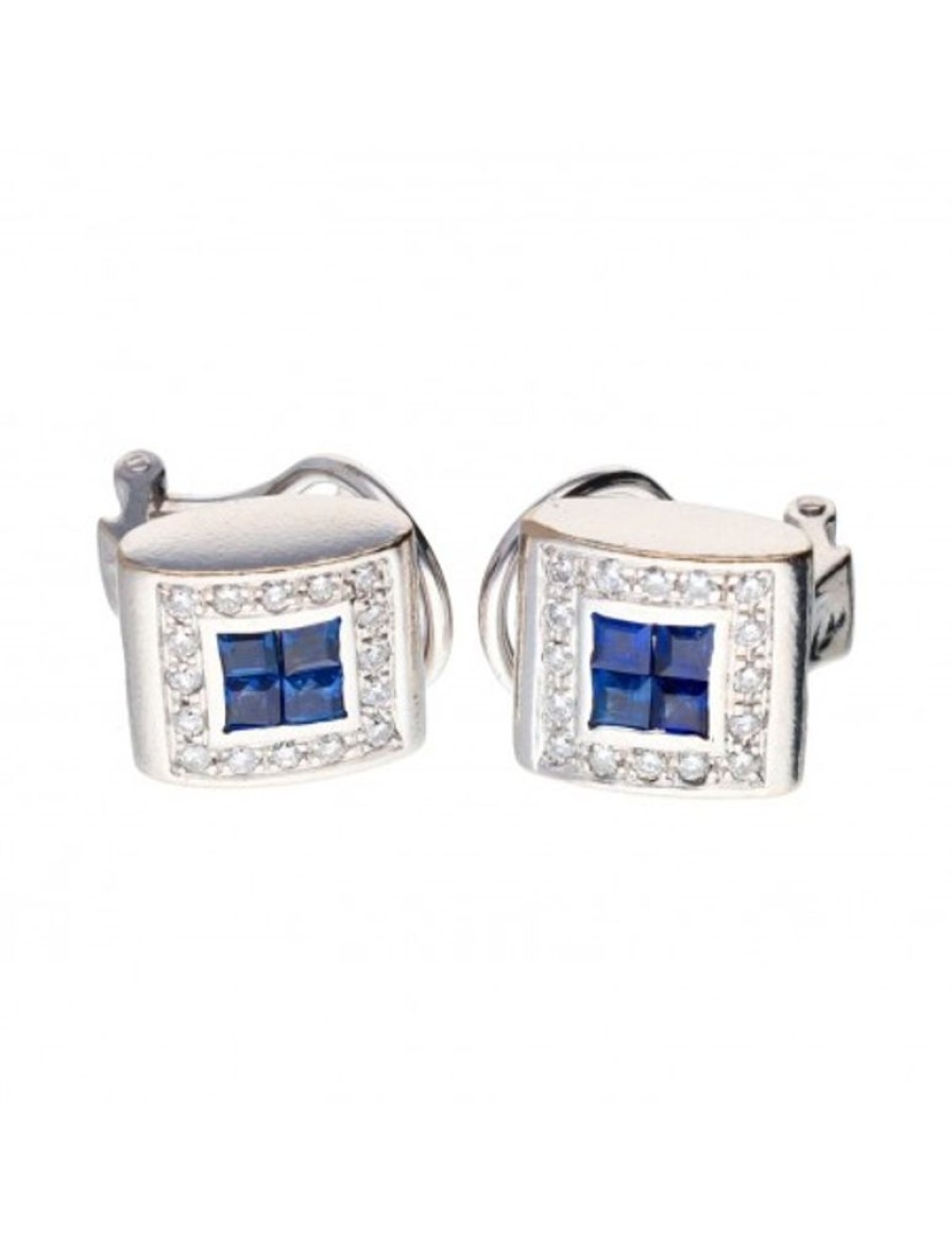 Pendientes Goya Compro Oro | 18 Quilates Oro Blanco - Pendientes - 0.03 Ct Zafiro - Diamantes