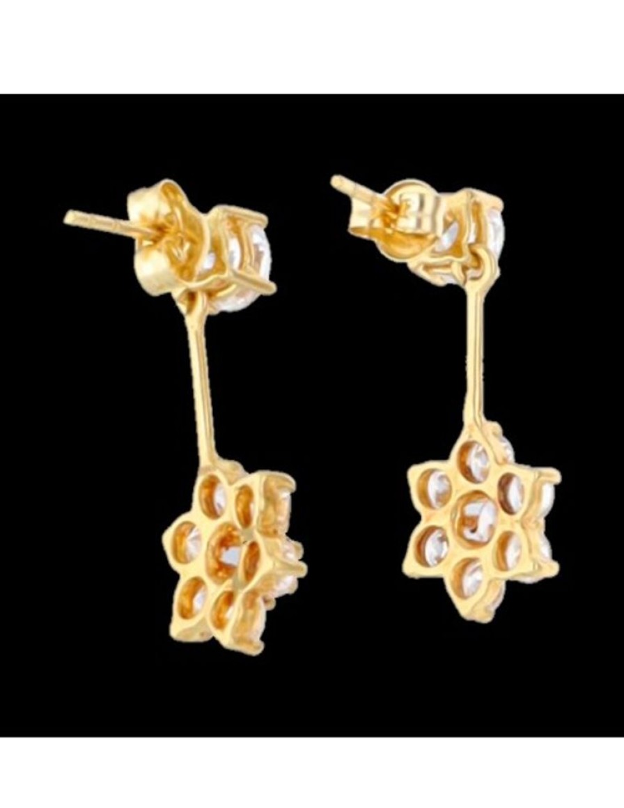 Pendientes Goya Compro Oro | Pendientes Diseno Flor Con Zirconitas Oro Amarillo 18Kl