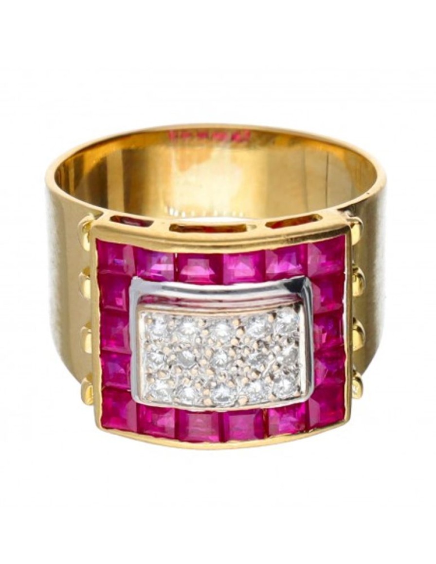 Anillos Goya Compro Oro | 18 Quilates Oro, Oro Amarillo - Anillo - 0.01 Ct Diamante - Granates