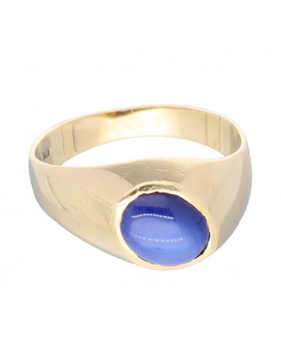 Anillos Goya Compro Oro | Anillo Con Piedra Azul Central Oro Amarillo 18Kl