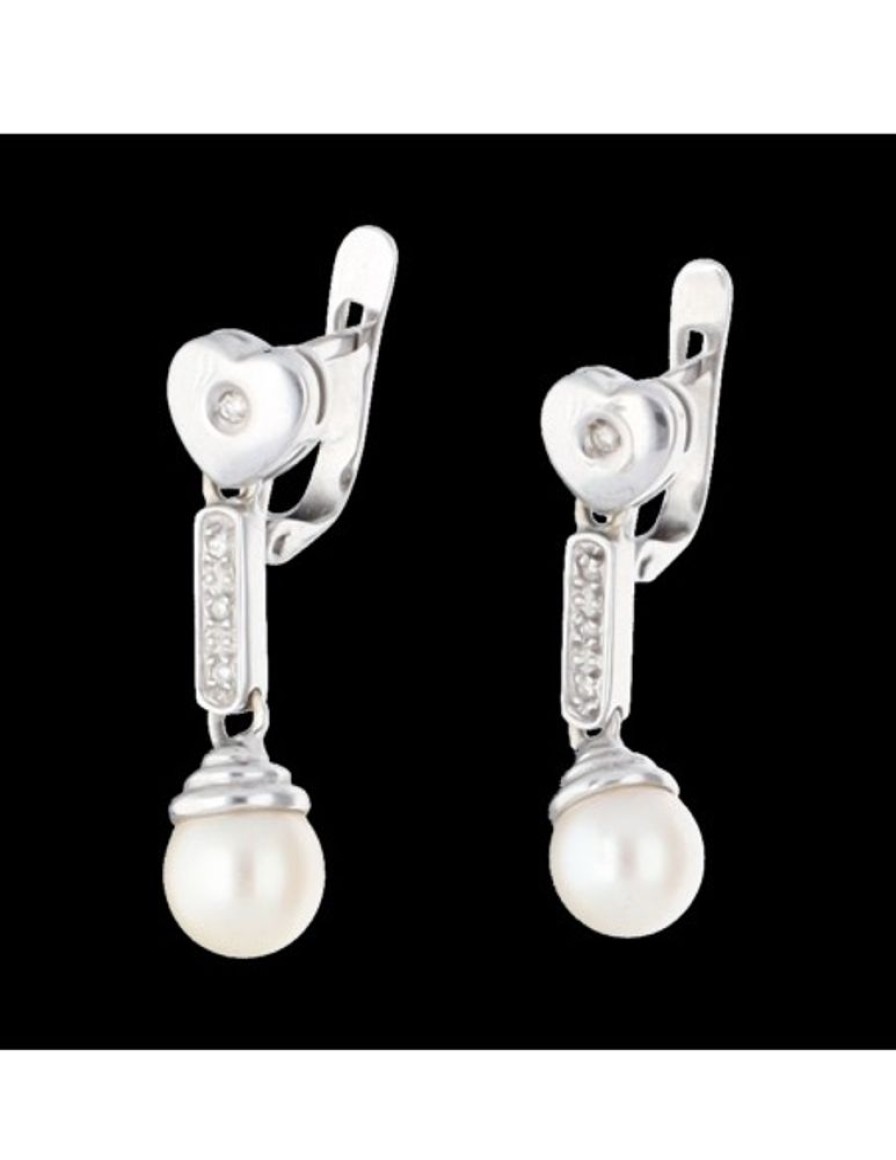 Pendientes Goya Compro Oro | Pendientes Oro Blanco Con Perla Y Zirconitas Oro Blanco 18Kl