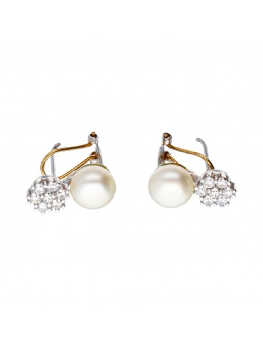 Pendientes Goya Compro Oro | Pendientes De Oro Y Oro Blanco 18 Klcon Perla Y Zirconitas