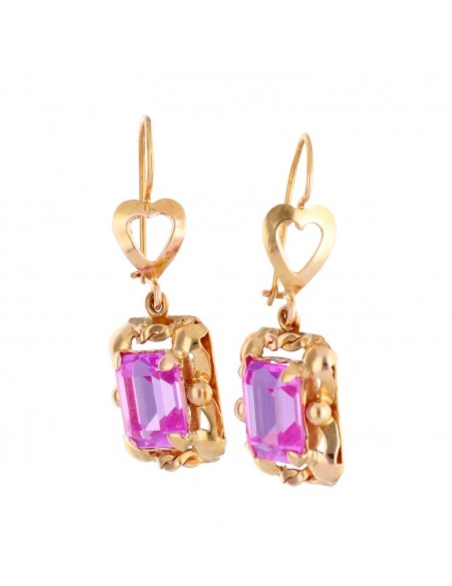 Pendientes Goya Compro Oro | Pendientes Con Piedra Rosa De Francia Oro Amarillo 18Kl