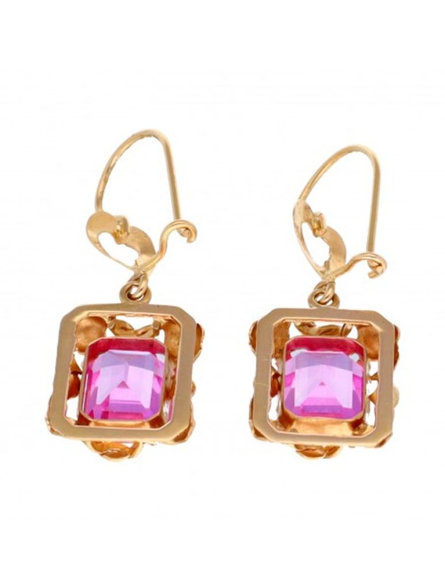 Pendientes Goya Compro Oro | Pendientes Con Piedra Rosa De Francia Oro Amarillo 18Kl