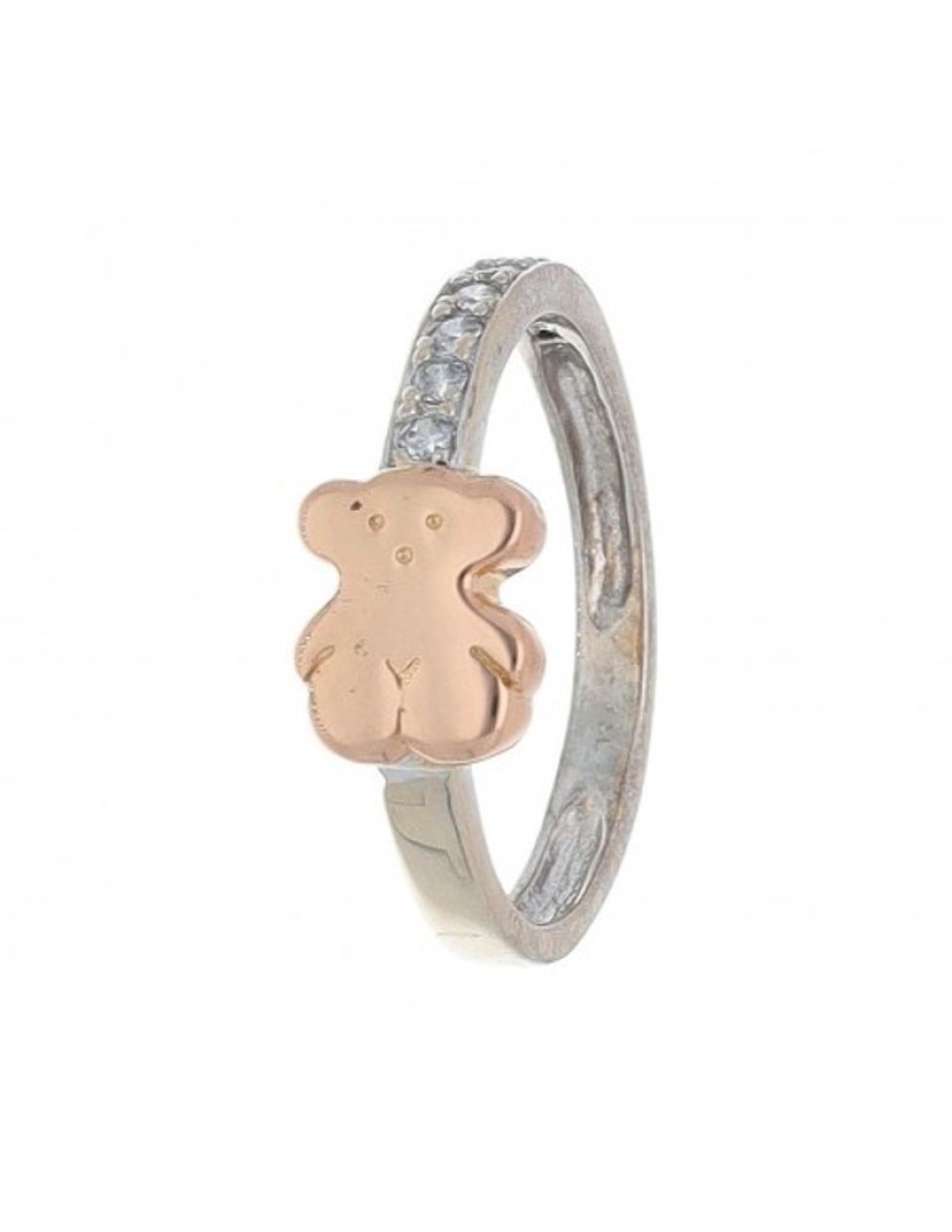 Anillos Goya Compro Oro | Anillo De Oro Rosado Y Blanco 18 K Con Diseno Tous Y Circonitas