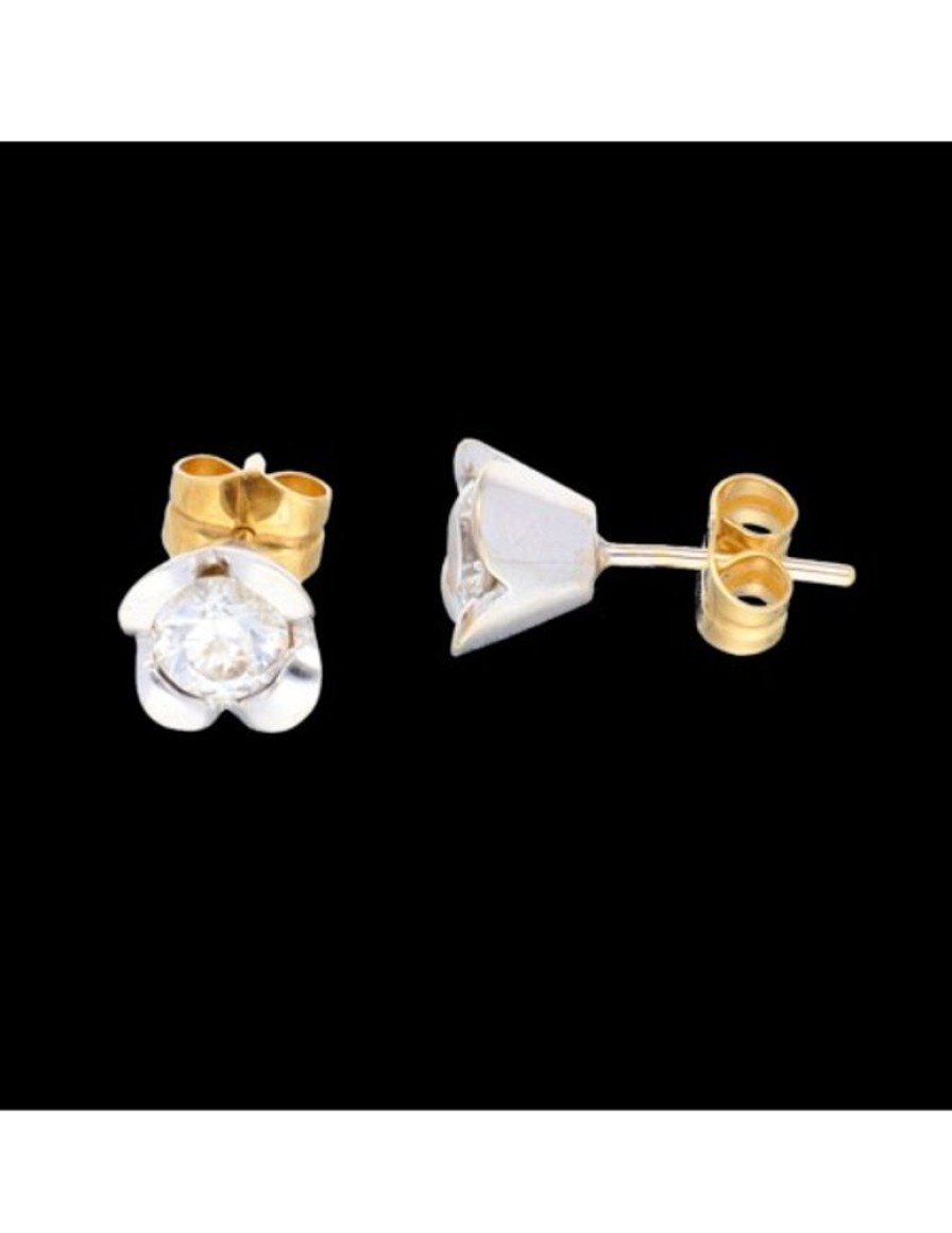 Pendientes Goya Compro Oro | Pendientes Flor Con Zirconita Oro Amarillo Y Blanco 18Kl