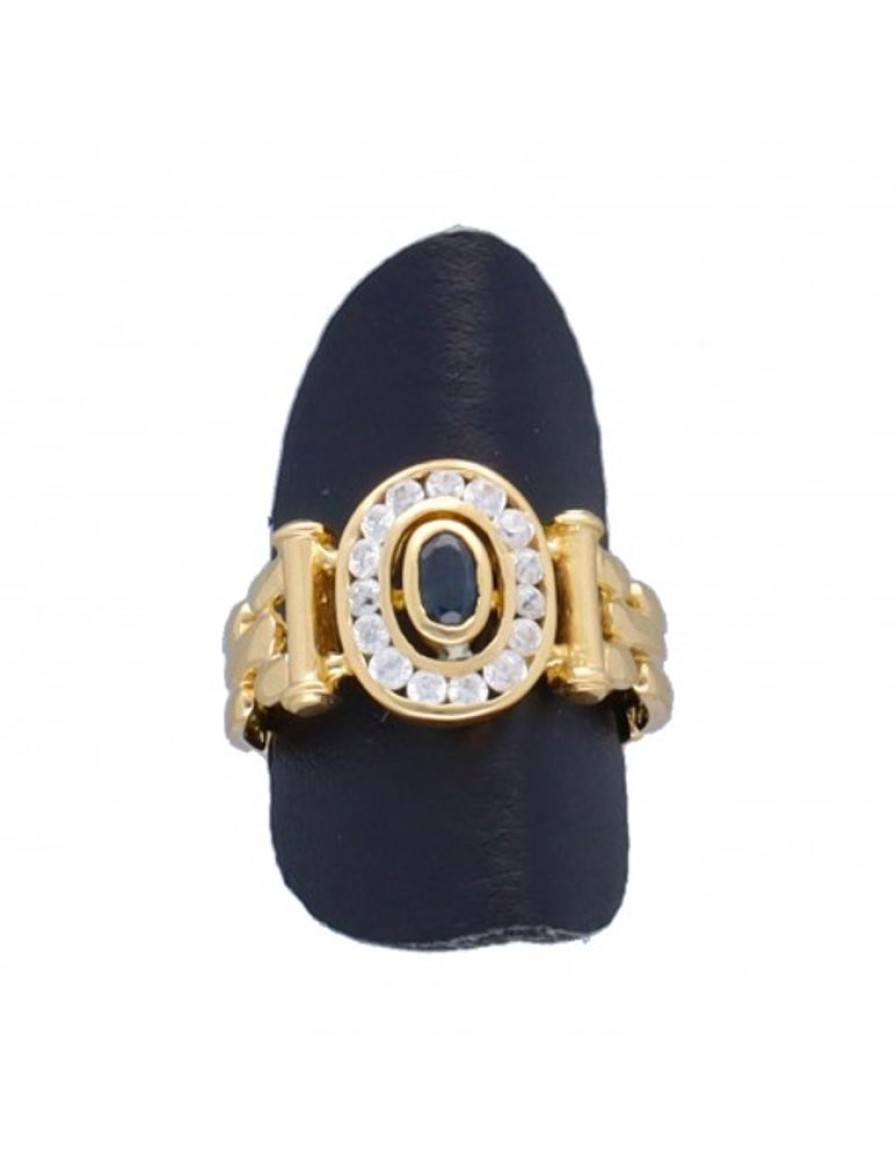 Anillos Goya Compro Oro | Anillo Anillo Antiguo Con Circonitas Y Zafiro Azul Oro Amarillo 18Kl