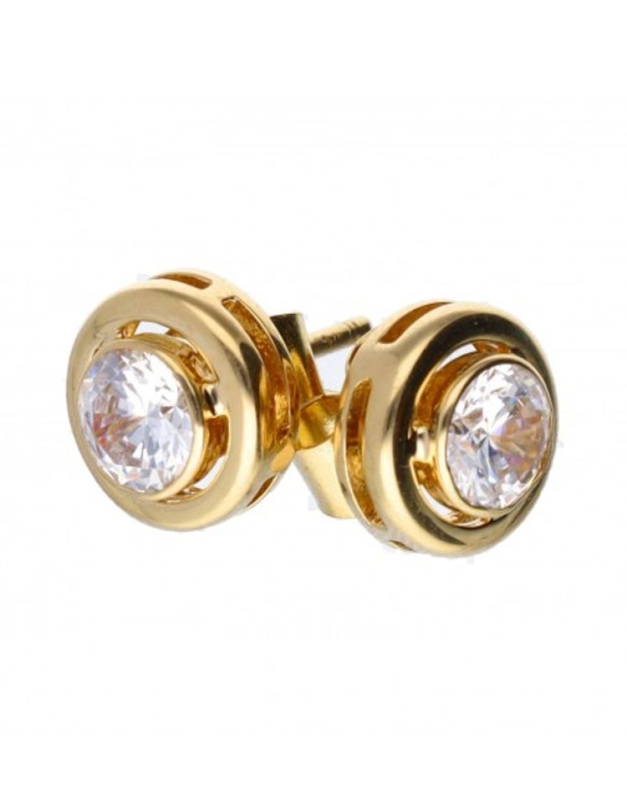 Pendientes Goya Compro Oro | Pendientes Pequenos Con Circonita Central Oro Amarillo 18Kl