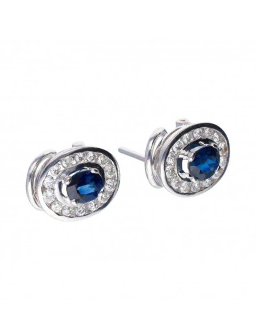 Pendientes Goya Compro Oro | 18 Quilates Oro, Oro Blanco - Pendientes - 0.35 Ct Zafiro - Diamantes