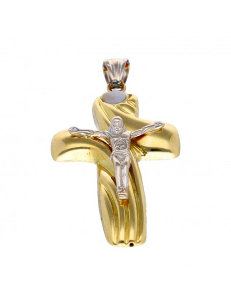 Colgantes Goya Compro Oro | Colgante Cruz Con Cristo Oro Amarillo Y Blanco 18Kl