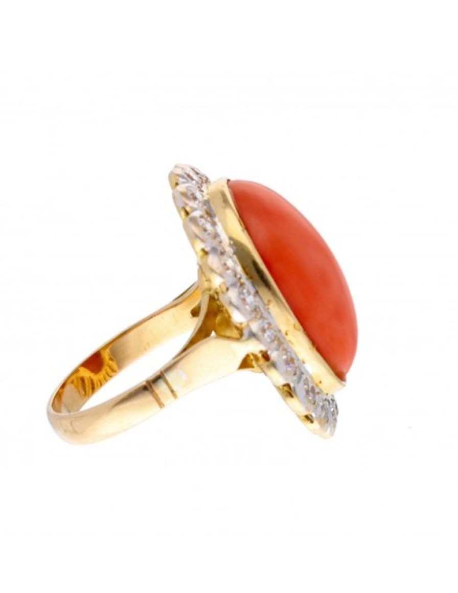 Anillos Goya Compro Oro | Anillo De Coral Y Zirconitas Oro Amarillo 18Kl