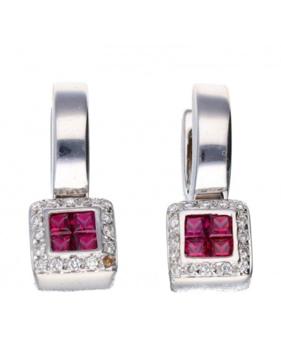 Pendientes Goya Compro Oro | 18 Quilates Oro, Oro Blanco - Pendientes - 0.02 Ct Rubi - Diamantes