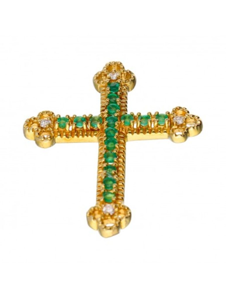 Colgantes Goya Compro Oro | Colgante Religioso De Oro 18 Kl Esmeraldas Y Diamantes