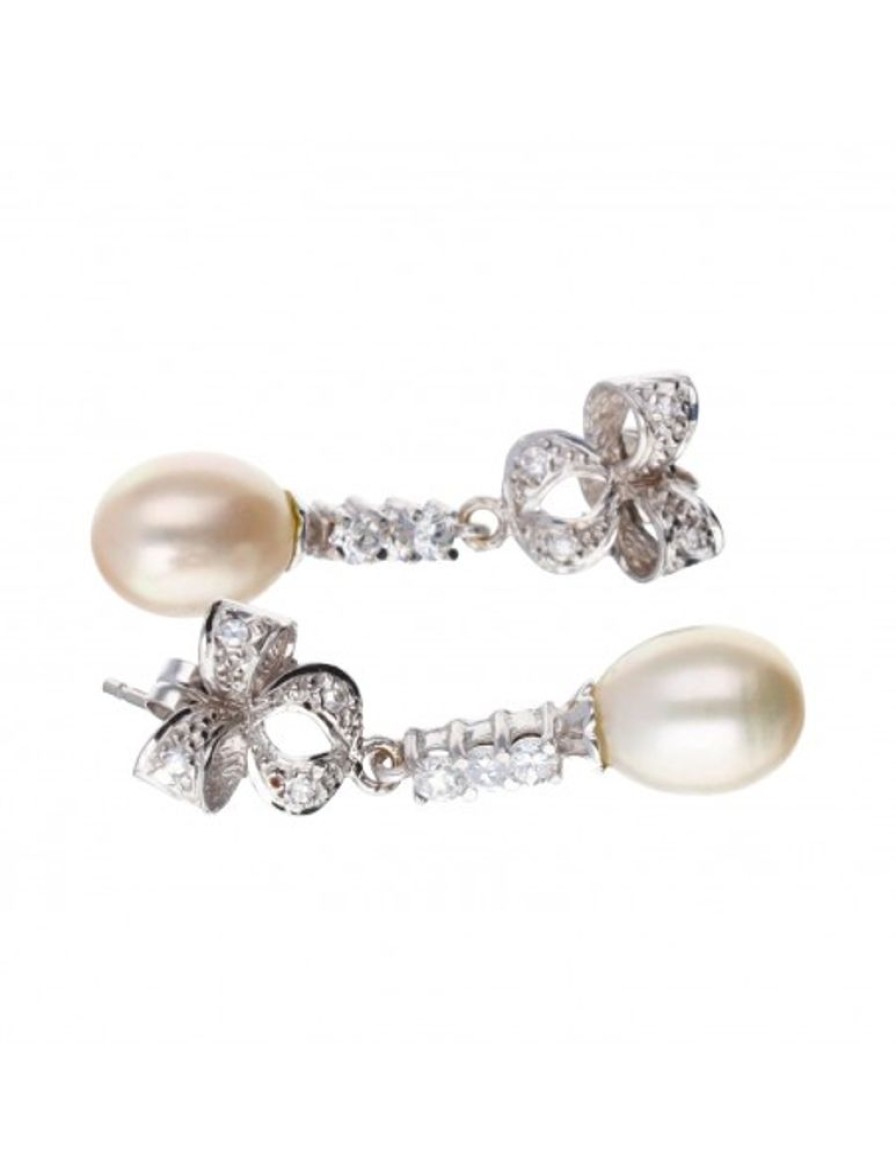 Pendientes Goya Compro Oro | Pendientes De Oro Blanco 18 Con Zirconitas Y Perlas