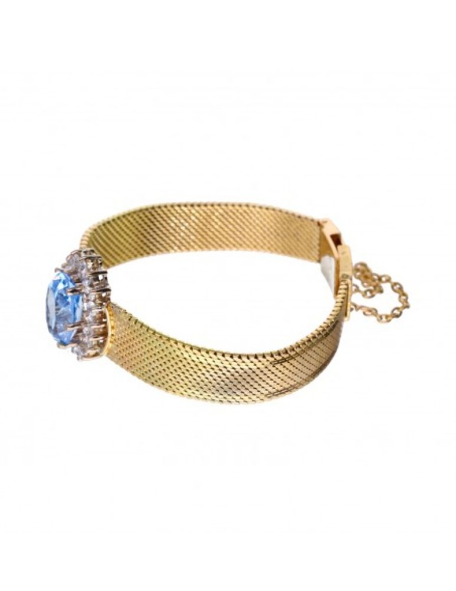 Pulseras Goya Compro Oro | Pulsera De Oro 18 Kl Zirconitas Y Aguamarina