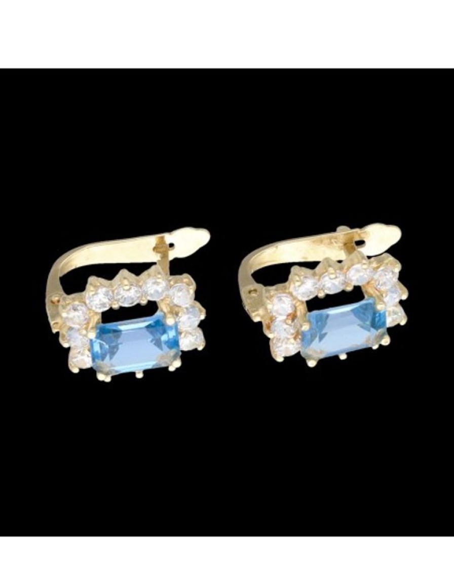 Pendientes Goya Compro Oro | Pendientes Con Piedra Aguamarina Y Zirconitas Oro Amarillo 18Kl