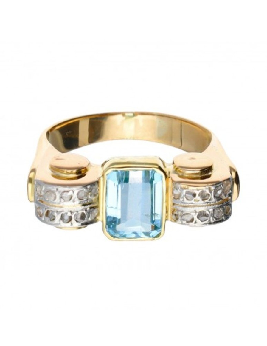 Anillos Goya Compro Oro | 18 Quilates Oro, Oro Amarillo, Oro Blanco - Anillo - 1.76 Ct Aguamarina - Diamantes